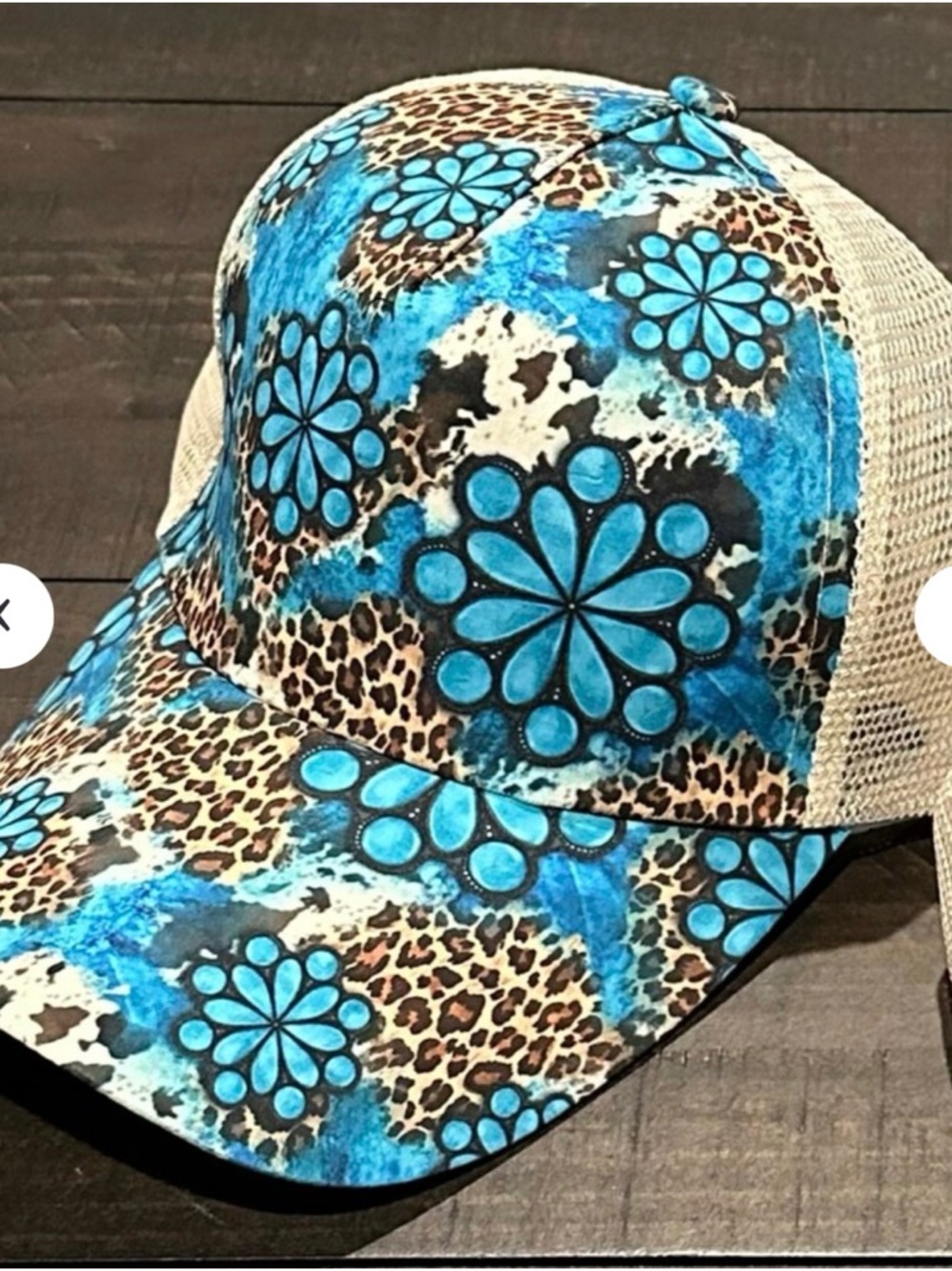 Blue Floral Leopard Mesh Trucker Hat